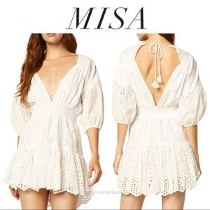 MISA LOS ANGELES Seven Eyelet Embroidery Cotton Minidress sz L 370$ NWT